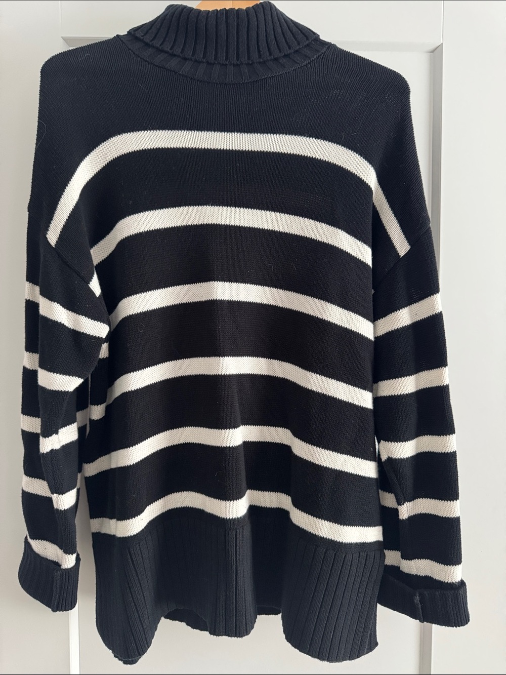 Old Navy Black and White Striped Turtleneck Sweater